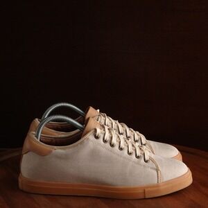 Patina Sneakers Mens SZ 8.5 Beige Portland Leather Canvas Lifestyle Modern Shoes